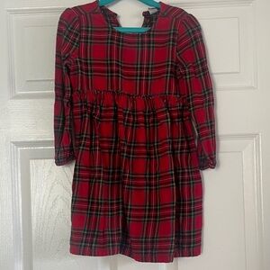 Girls Red Plaid Long-Sleeve Dress- 4T
